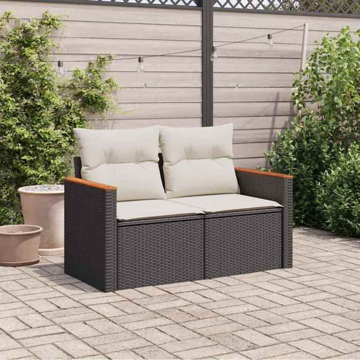 Canapé de jardin avec coussins - 2 places - moderne - SOFA DOUBLE - noir résine tressée CC1157