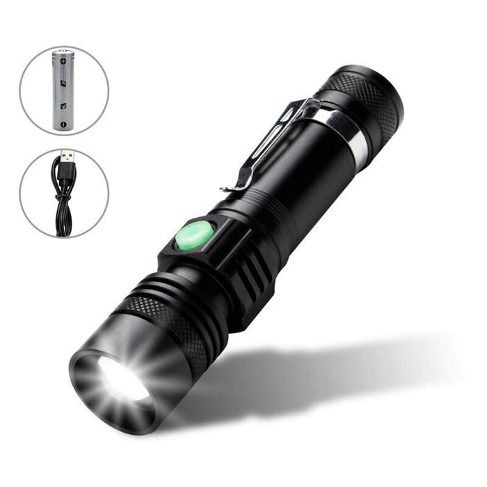 Torche Lampe de Poche LED USB Rechargeable Ultra Puissante Lampe Torche 4 Modes IP44 étanche Militaire Zoomable pour Camping