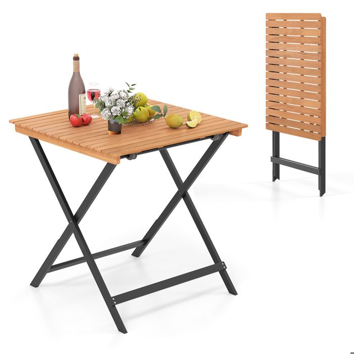 Table de Jardin Pliante en Bois Acacia COSTWAY Plateau à Lattes Table Portable Extérieur Charge 75kg Table Carrée 70 x 70 x 73cm