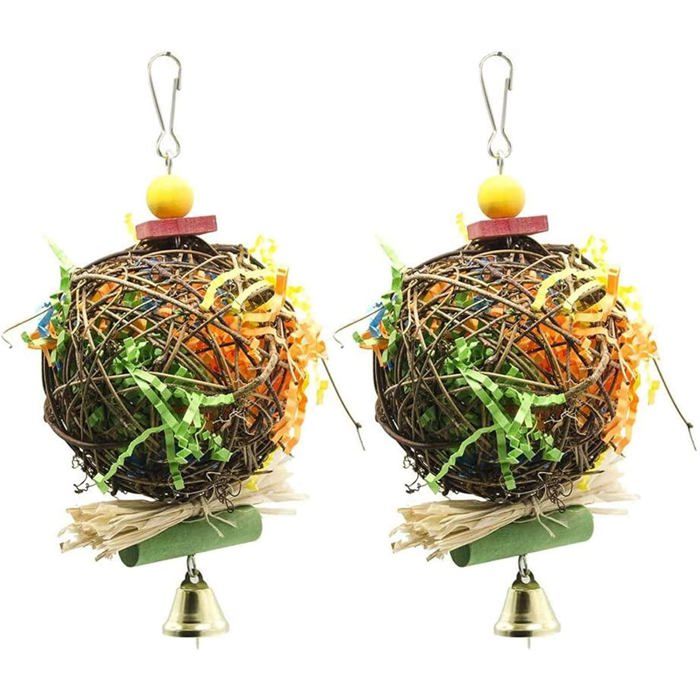 Lot de 2 jouets à mâcher pour oiseaux Jouets à effilocher pour le fourragement et jouets suspendus pour cage pour cacatoès