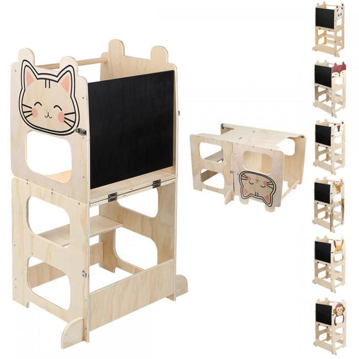SUPFINE Tour dapprentissage pour Enfants 3 en 1 Tour dobservation Tabouret avec Tableau Noir Montessori Learning Tower de 18Mois