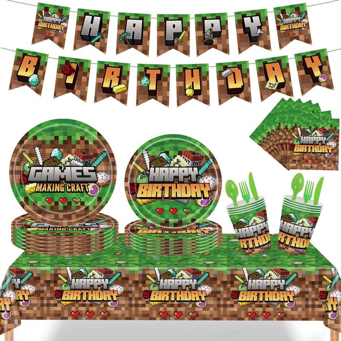 Decoration anniversaire minecraft 82 pcs pour 10 personnes mine-craft anniversaire  - Aueq -  vaisselle décoration fête décor thème