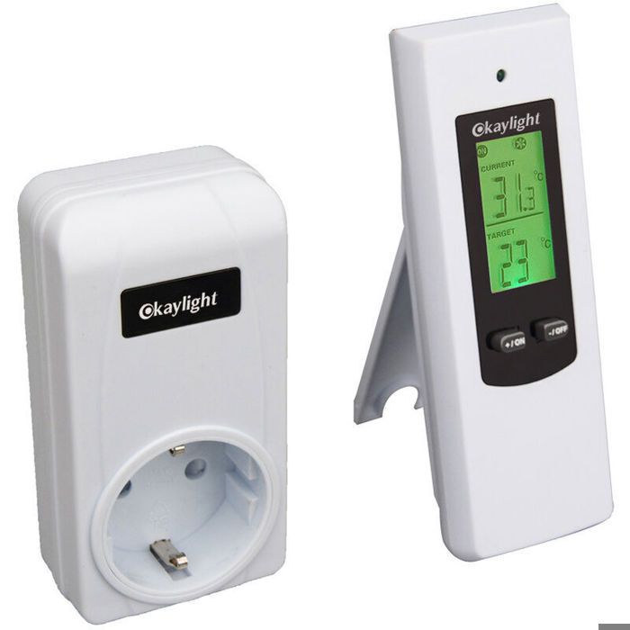 Prise thermostat dambiance - OKZ - Sans fil - Télécommande - Pour radiateur électrique et climatiseur mobile