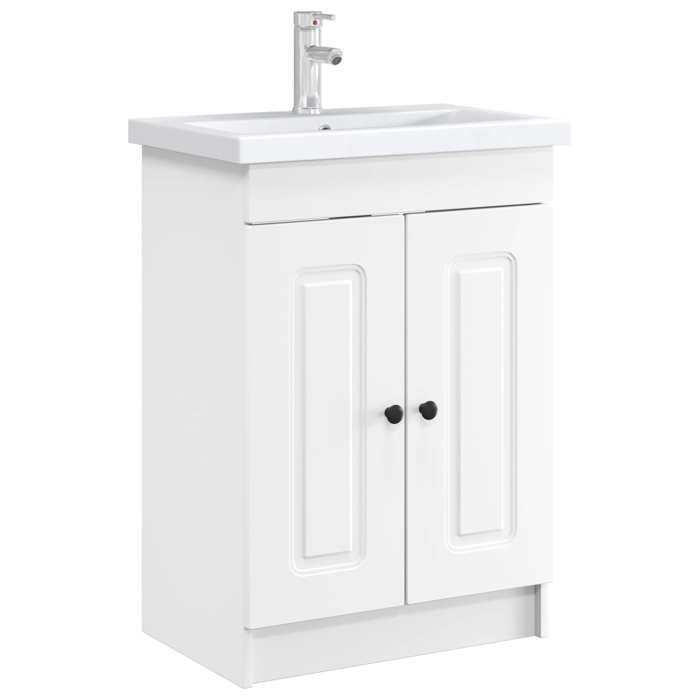 Armoire sous évier de salle de bain - vidaXL - bois dingénierie - blanc - 56 x 375 x 81 cm 875vte50s