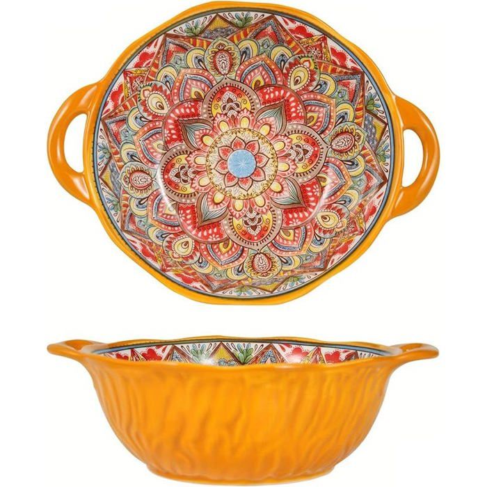 Bol à salade en céramique grande soupière colorée grande tasse à céréales avec poignées Ø 20 cm soupières Style C SALADIER
