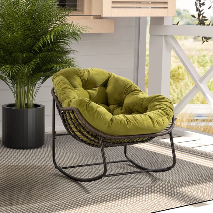 Rocking-chair de jardin oversize avec coussin rembourré - MODENVIE - structure en acier résine tressée vert olive