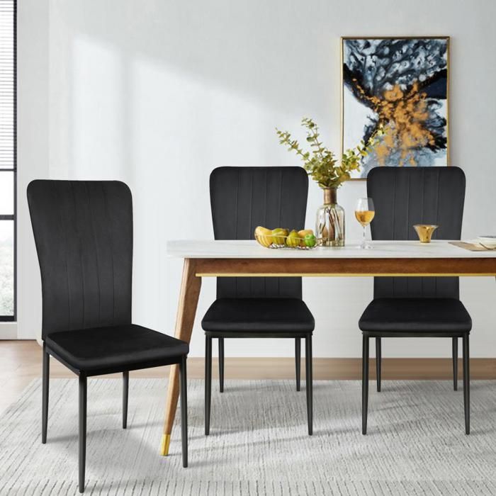 OHMG-Lot De 2 Chaise De Salle À Manger À Rayures En Velours-Dossier Incurvé-Velours-Pieds De Chaise En Acier Inoxydable-Noir