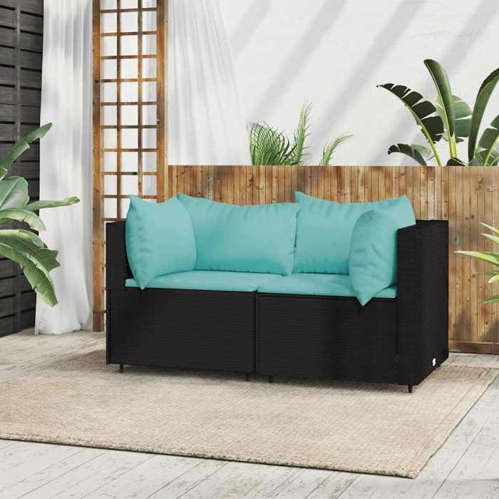 Canapés dangle de jardin et coussins (lot de 2) Noir Résine tressée - Sofa dextérieur LL2749