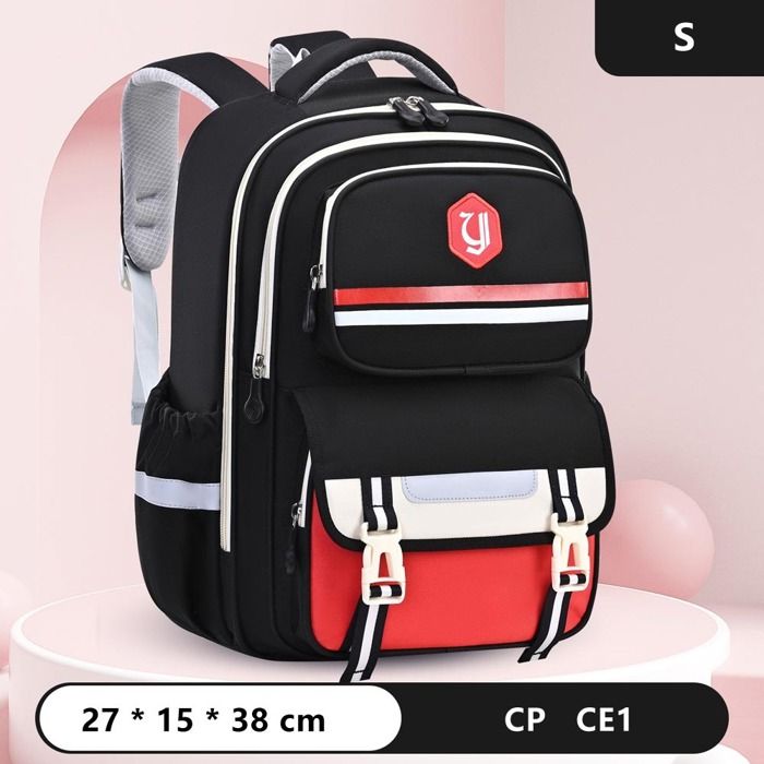 Cartable Garçon Fille Primaire Sac à Dos Scolaire Tissu Oxford Imperméable Pour Enfants CP CE1 Léger Multi-poches - S - Noir/Rouge