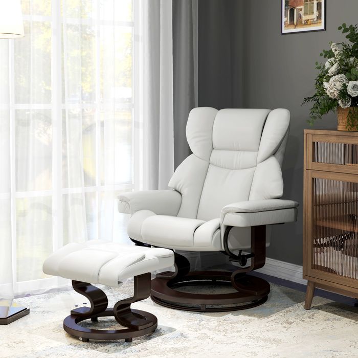 Fauteuil massant électrique - ZEVKOR - Pivotant 360° - Simili cuir blanc crème - Dossier inclinable 145° - Repose-pieds