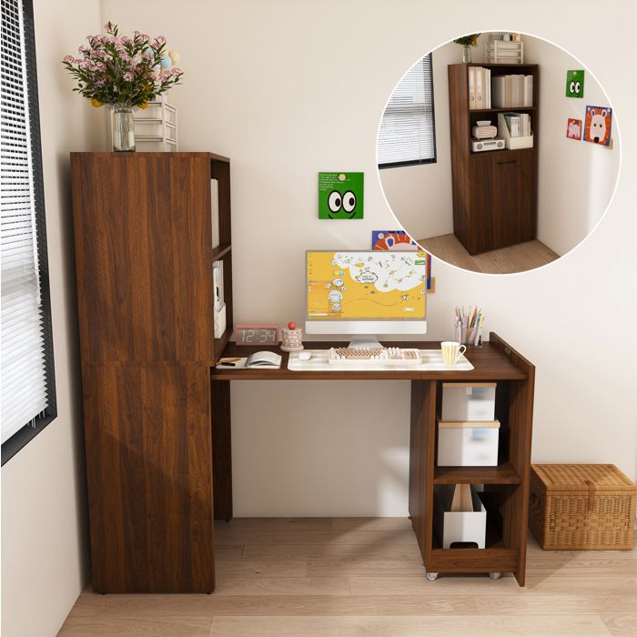 Bureau secrétaire extensible EVRYAE 55 x 136 cm meuble de rangement à plateau coulissant MDF walnut