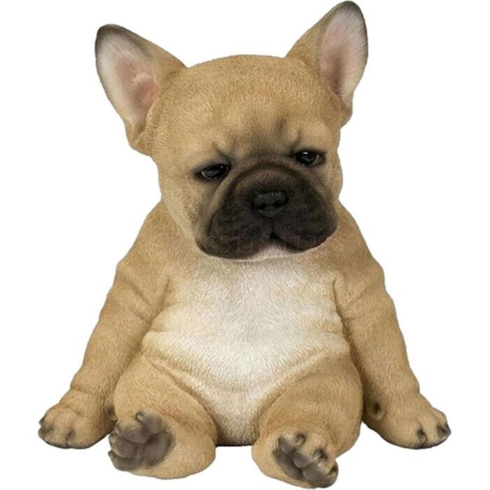 Bouledogue français Bouledogue français allongé assis pour jardin – Figurine chiot mignon en résine pelouse Sculpture jardin