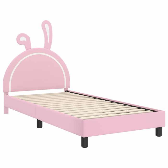 Structure de lit - HAOSHOP - Cadre de lit pour enfants avec tête de lit Rose 90 x 190 cm PU&01_115004