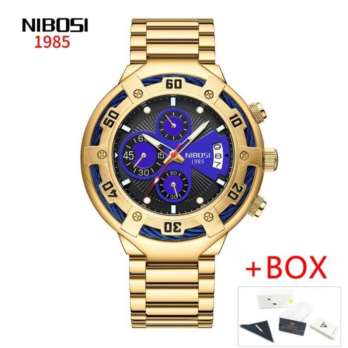 Or Bleu NIBOSI Montre de sport pour homme tanche Chronographe