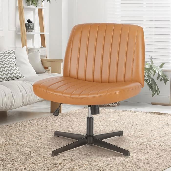 Fauteuil Pivotant 360° Sans Accoudoirs HOMCOM - Assise Large 72 Cm, Dossier Rembourré - Pieds Croisés Acier, Charge 120 Kg - Coloris Crème