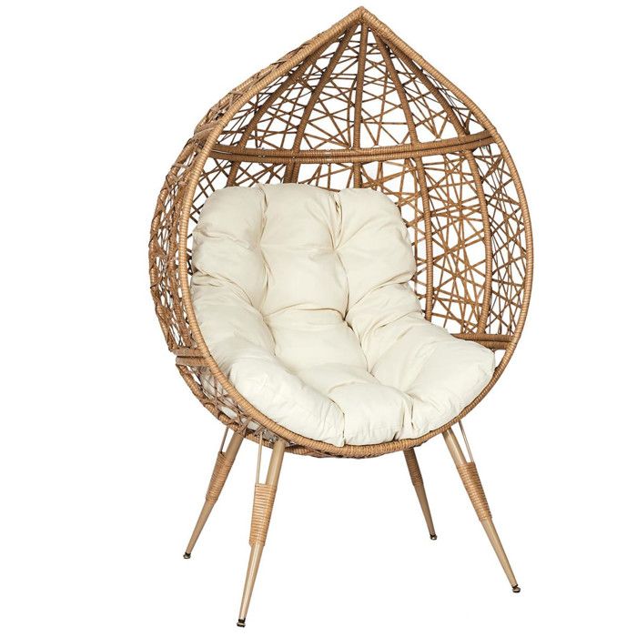 MERIDA - Fauteuil Cocon Effet Rotin Assise Capitonnée