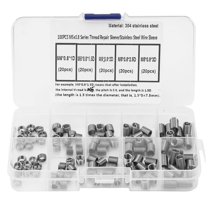Lot De 10 Inserts Filetés Acier Inoxydable 304 - Réparation Filetage M8 X 1,25 X 3D - Renforce Et Protège Les Threads
