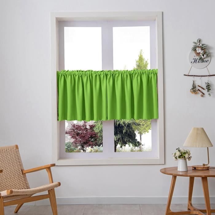 Lot De 2 Rideaux Brise-bise Effet Lin - 63x63.5 Cm - Vert Semi-transparent - Pour Fenêtre, Déco Moderne