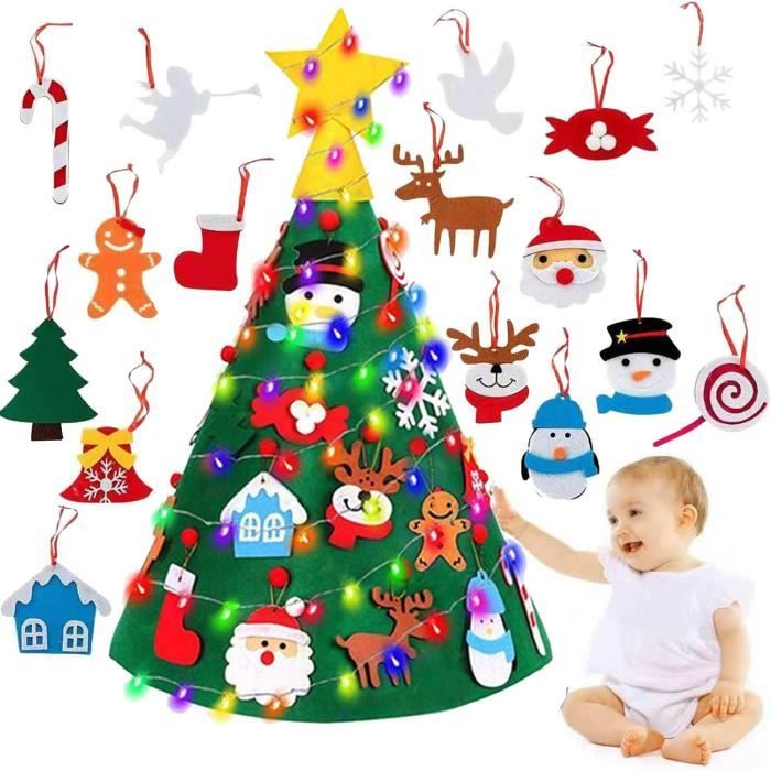 Sapin De Noël En Feutrine DIY Pour Enfants - 33 Ornements Détachables - Décoration Murale Réutilisable 1m - Activité Ludique