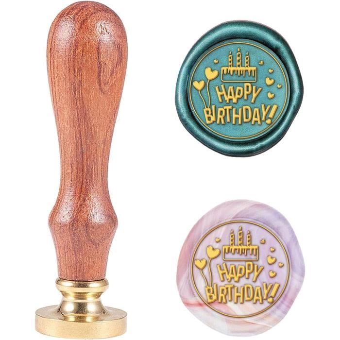 Cachet De Cire Joyeux Anniversaire Vintage - Timbre En Laiton 30mm Avec Manche Bois Pour Invitations Et Cadeaux