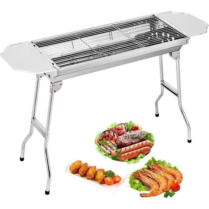 Grill Trépied Extérieur En Acier Inoxydable - Barbecue 3 Pieds Avec Chaîne Ajustable, Grille Et Porte-Lanterne Pour Feu De Camp Et Camping