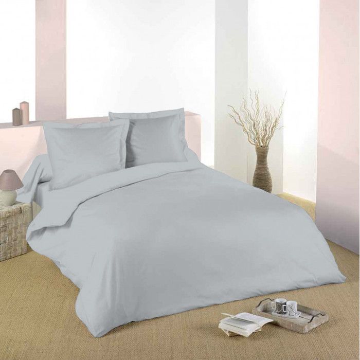 Housse de couette Gris perle 220 x 240 cm / 100% Coton / 57 Fils/cm² pour lit 2 places