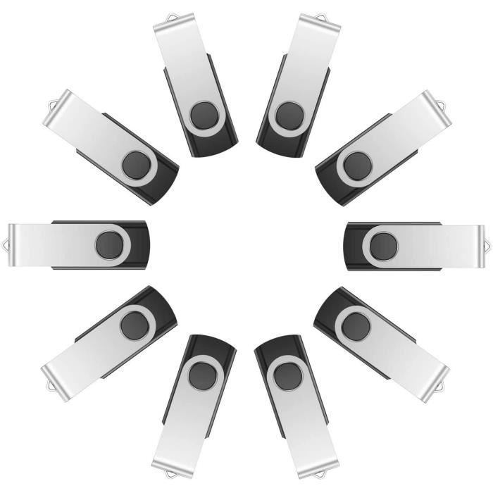 Lot 10 Clé USB 4GO VIEKUU - Clef USB Flash Drive Stockage Rotation Disque - Noir