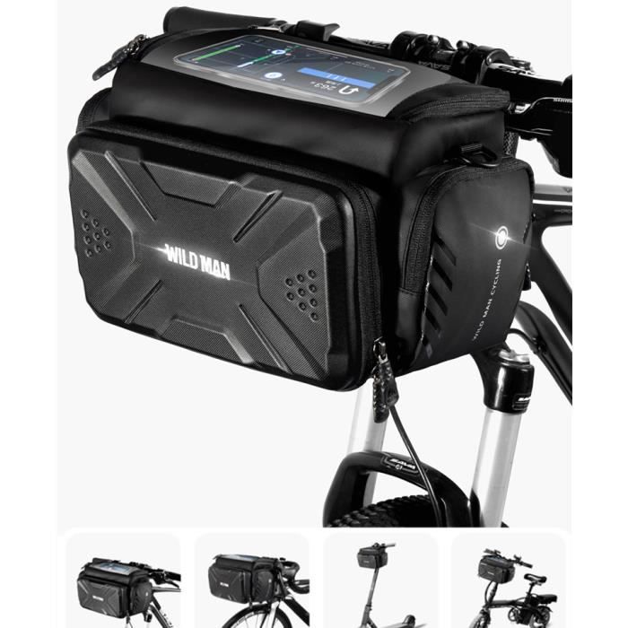 Sacoche de Guidon de v?�lo 4L - Noir - Double Fixation r?�sistante avec bandouli?�re Amovible 