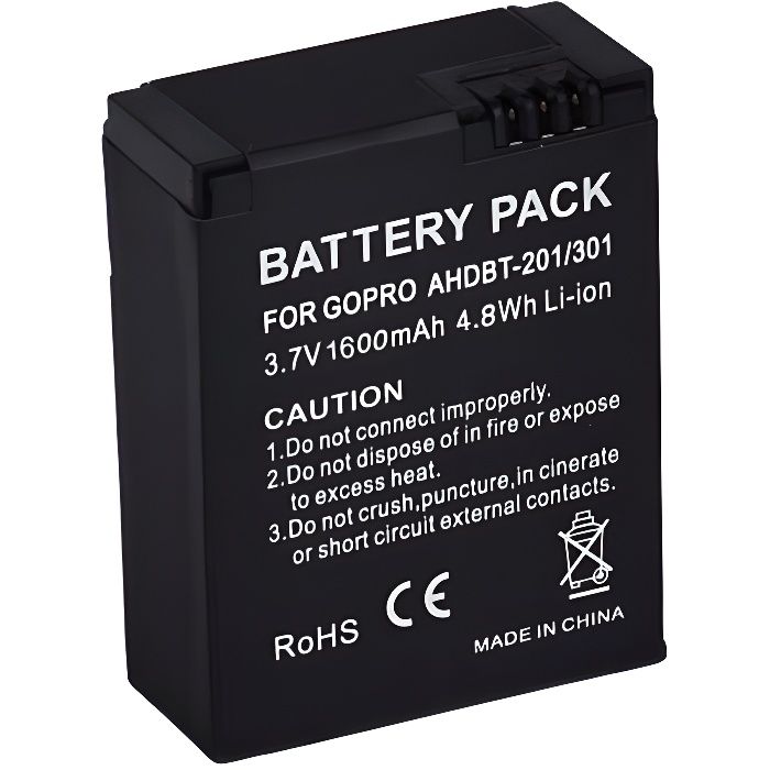 1600mAh Batterie pour appareil photo GoPro AHDBT-201-301 pour Batterie Gopro Hero 3+ AHDBT-301 AHDBT-201 1600MAH