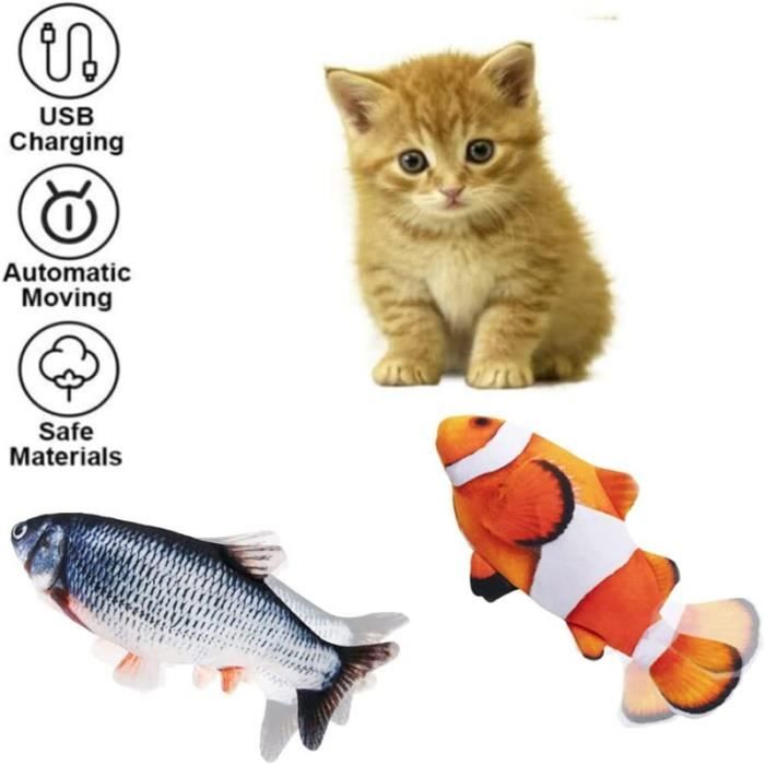 Jouet interactif pour Chat - Poisson réaliste - 2pcs - Rechargeable - Capteur tactile