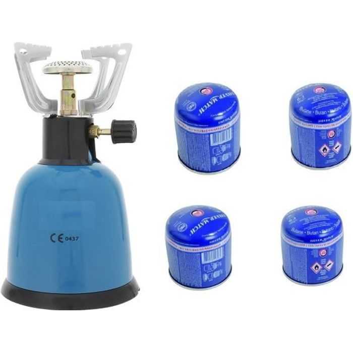  R&eacute;chaud &agrave; gaz de camping + 4 Capsule GAZ 190g Butane - R&eacute;chaud Camping Montagne Recharge Cuisine 