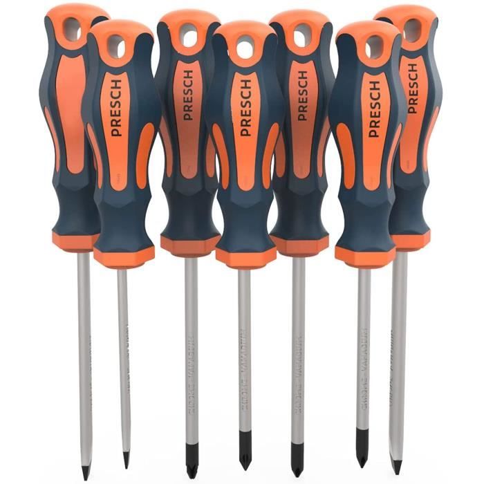 Set De 6 Tournevis – 4 Plats + 2 Cruciformes – Acier Cr-V – Poignée PP+TPR – Neuf