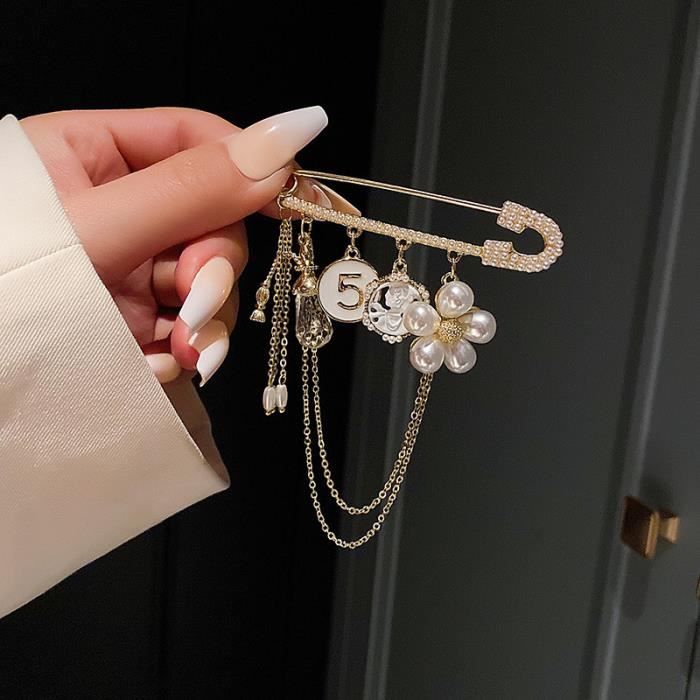 broche fantaisie,perles de luxe numéro 5 broches pour vêtements pour femmes cc broche cadeau pour petite amie - xin3002301