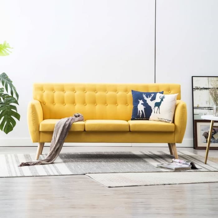 Canapé à 3 places Revêtement en tissu 172x70x82 cm Jaune