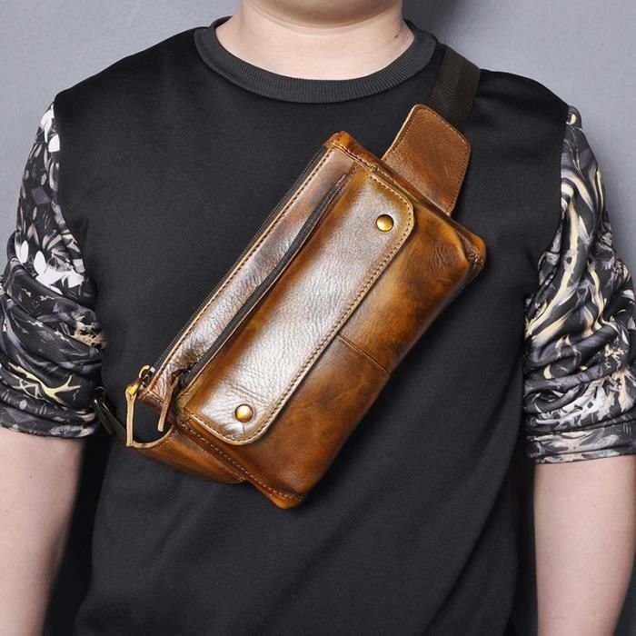 Sac bandoulière,Sac à ceinture en cuir de vache pour homme