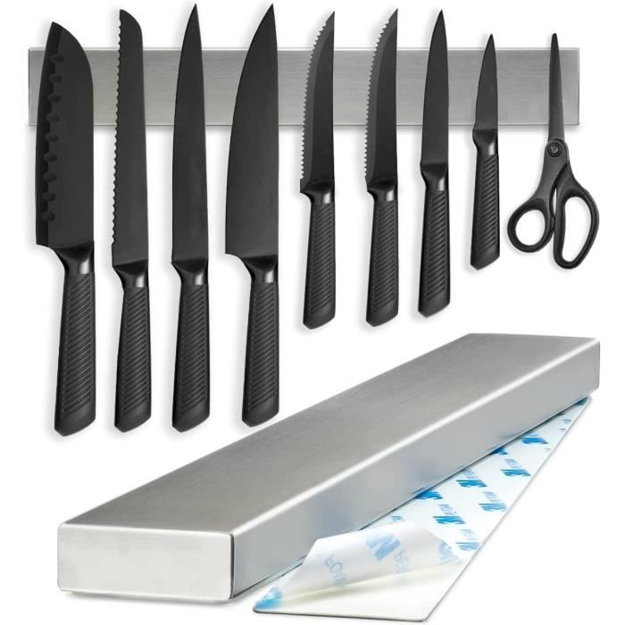 QUINTESSIO - Barre aimantée pour couteaux - Barre magnétique en acier inox  40 cm - Support couteau de cuisine - Aimant couteau mural - Barre aimantée  porte couteaux - Porte couteaux aimanté - noir : : Cuisine et  Maison