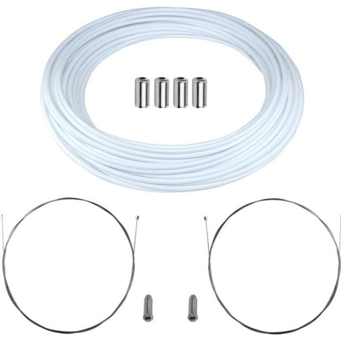 KIT CABLE GAINE DERAILLEUR BLANC 4MM TEFLON VELO CYCLE ROUTE VILLE VTT ACIER