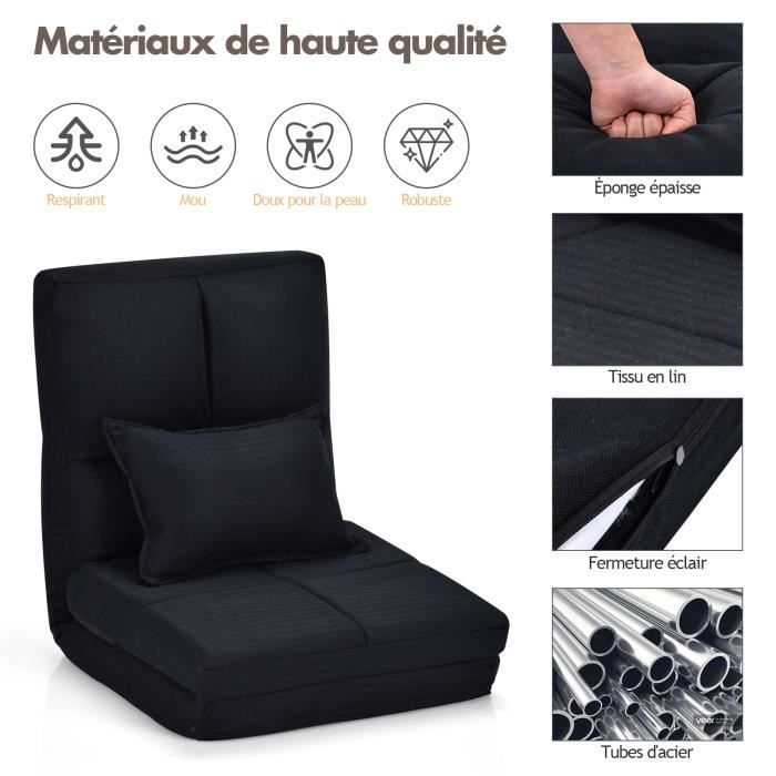 DREAMADE Canapé Paresseux Pliable Canapé Paresseux Pliant avec Dossier Réglable Chauffeuse en Tissu pour Salon Chambre Bureau