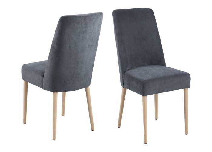 Chaises de salle à manger en chêne massif et tissu gris - EMOB - Lot de 2 Chaises de salle à manger en chêne massif et tissu gris - EMOB - Lot de 2