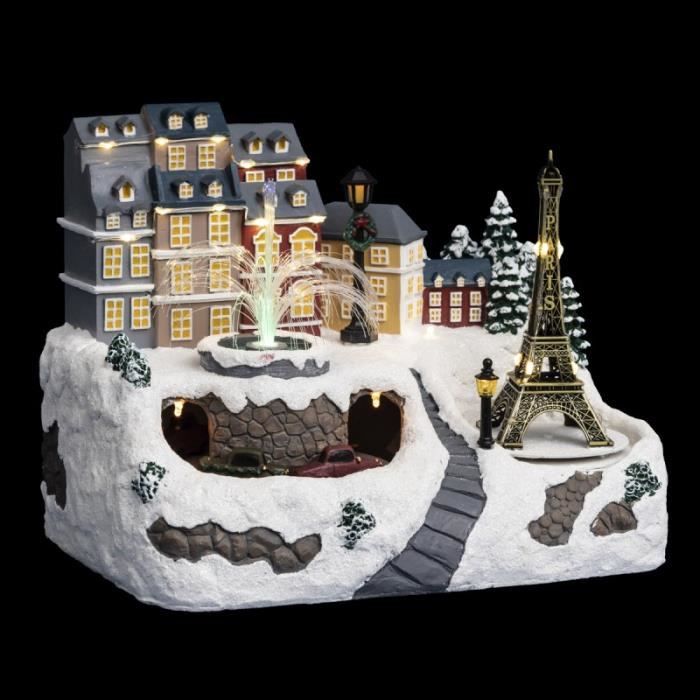 Village de Noël lumineux tour Eiffel et fontaine - Multicolore