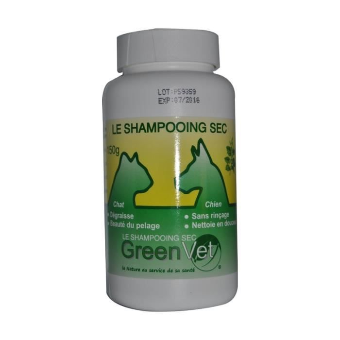 Comparer les prix de Greenvet Shampooing Sec Senteur Patchouli Chien Chat flacon poudreur de 150g