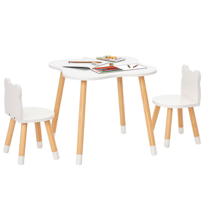 Ensemble table et chaises enfant - HOMCOM - design scandinave motif ourson mobilier chambre - bois pin MDF - blanc