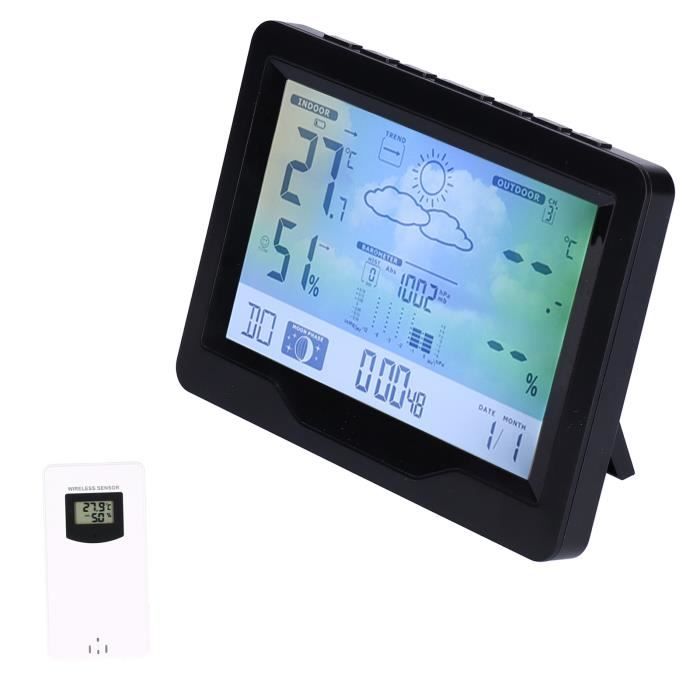 Horloge Numérique Voiture Avec Écran LCD - Thermomètre, Hygromètre, Météo, Alarme - Modèle 8082T Noir