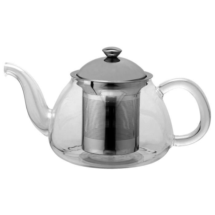 Théière en verre Relaxdays, couvercle bambou, 1,8 l, passoire, pour thé en vrac et boissons froides, transparente - Maison