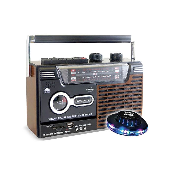 Radio-cassette USB look Rétro OLDSOUND Inovalley RK10N - Radio FM/AM/SW Lecteur enregistreur K7 audio 1 x 8W LED OVNI