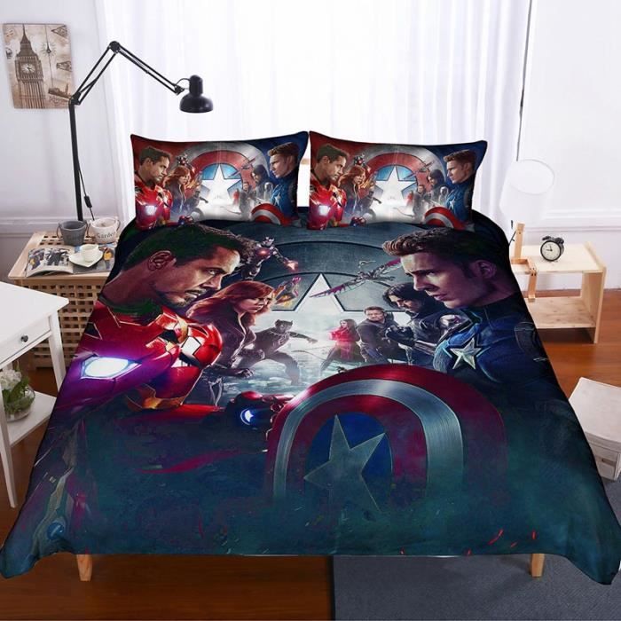 Marvel's The Avengers Parure de Couette - 1 Housse de Couette 240 x 220 cm  + 2 Taies d'oreiller 50 x 75 cm - Cdiscount Maison