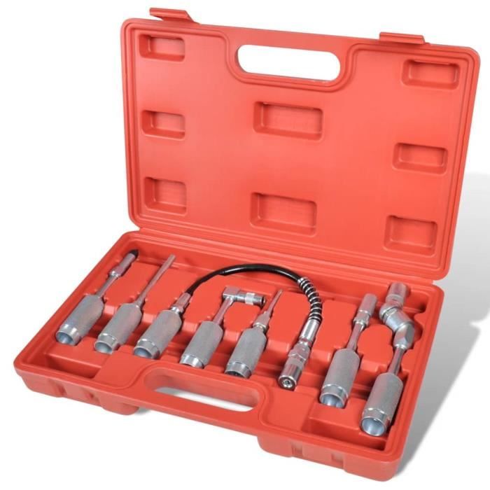 Kit Accessoires Pistolet à Graisse - Tuyau 30cm, Adaptateur 90°, Aiguille Injecteur - Acier Galvanisé