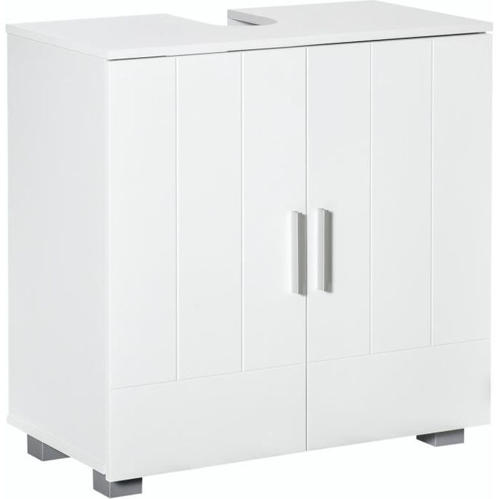 meuble sous lavabo de salle de bain - kleankin - blanc - double porte rainurée - 2 étagères - 60x30x60cm
