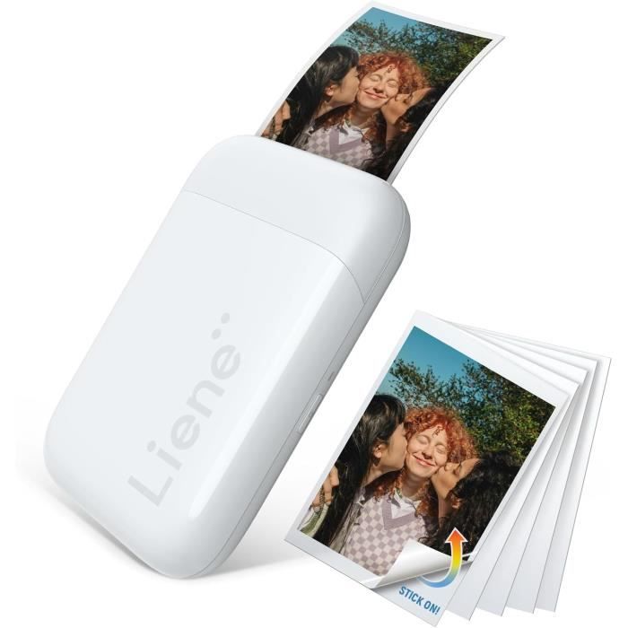Imprimante Photo Portable - LIENE - 2x3 - Bluetooth 5.0 - Blanc - 5 Papiers Adhésifs Inclus