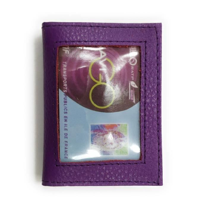 porte-carte simple 1 à 3 cartes, transparent, compact, pour navigo, bancaire, etc... en cuir pour homme et femme -violet-loluna®